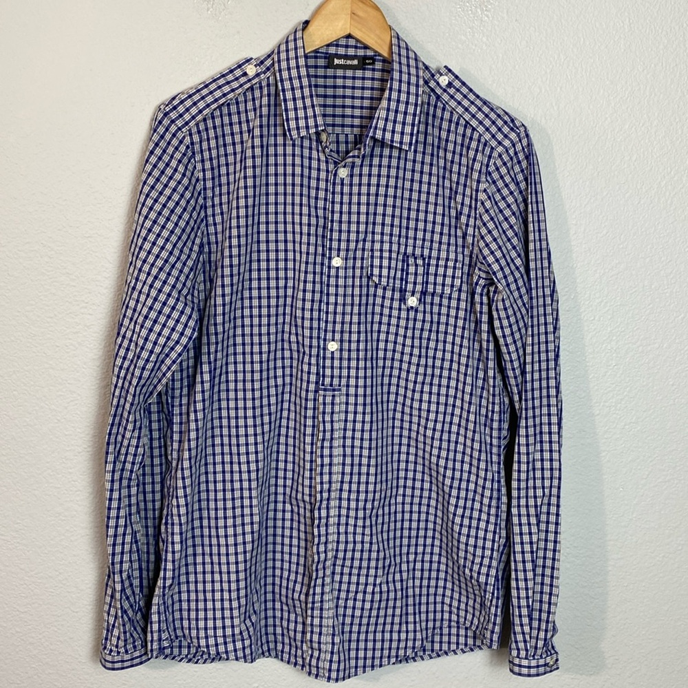 JustCavalli Men's Plaid‎ Button Up Shirt